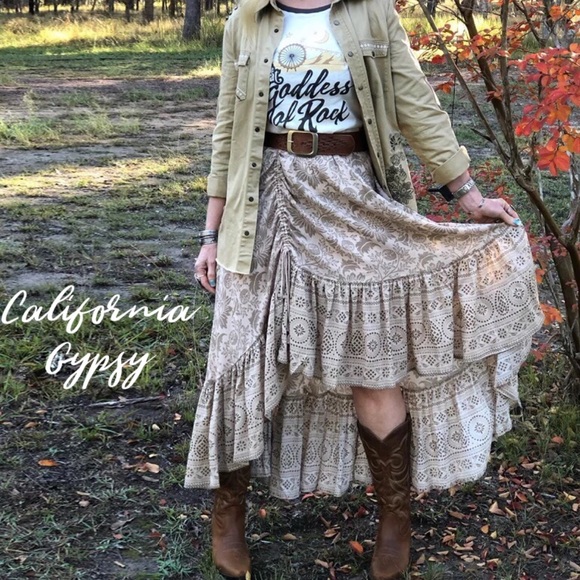 UNBRANDED Dresses & Skirts - Gypsy Boho Western Ruched Tassel Skirt